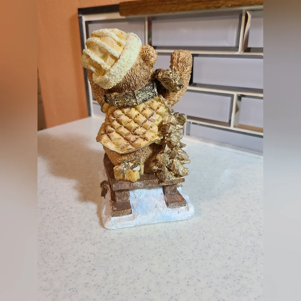 Bear and his dog on sled figurine super cute